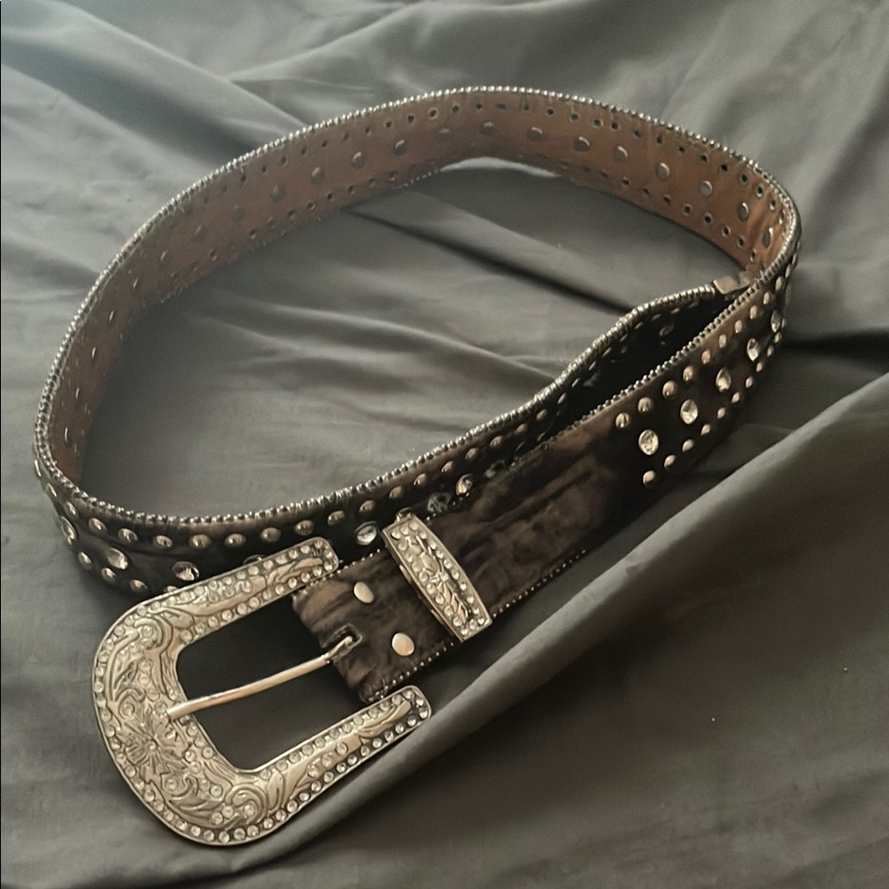 Studded Camo Leather Belt
